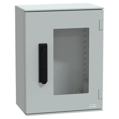 Carcasa montare perete poliester monobloc IP66 430x330x200mm usa cu geam bloc. 3 p.