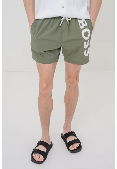 Pantaloni scurti de baie cu imprimeu logo Octopus - Verde masliniu