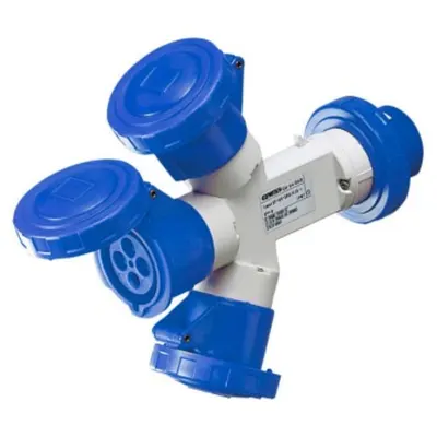Adaptor Industrial 3 Outputs Ip67 - Plug 16a - 2 Socket-Outlets 3p+n+e 230v 50/60hz - Blue - 9h