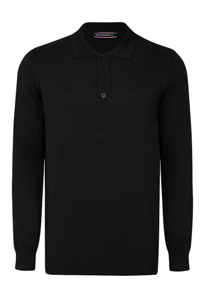 Pulover polo de bumbac - Negru