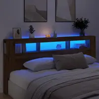 Gossi tablie de pat cu led, stejar artizanal, 220x18,5x103,5 cm, lemn