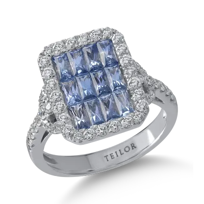 Inel din aur alb cu safire octogonale de 1.4ct si diamante de 0.68ct