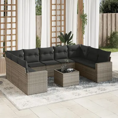 Gossi set mobilier de gradina cu perne, 10 piese, gri, poliratan