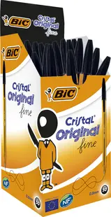 Set de pixuri BIC Cristal - 0.8 mm, negre, 50 buc