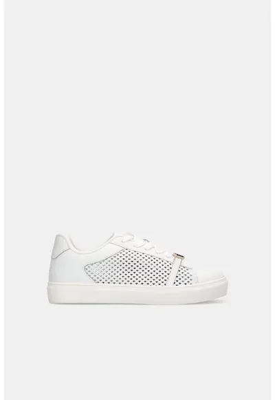 Pantofi sport din piele cu perforatii - Alb