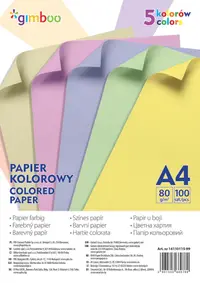 Hârtie colorată Gimboo - A4, 5 culori, 100 de coli