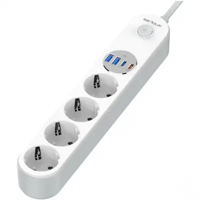 Prelungitor cu 4 x Schuko + 2 x USB-A + 2 x USB type C 2m Alb, SRXP-PS44W
