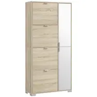 HOMCOM Etajeră pentru Pantofi cu Oglindă, 4 Sertare Rabatabile și 2 Dulapuri, 82x30x168 cm, Culoare Stejar | Aosom Romania