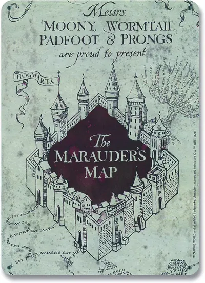 Placă metalică Logoshirt Movies: Harry Potter - Marauders Map