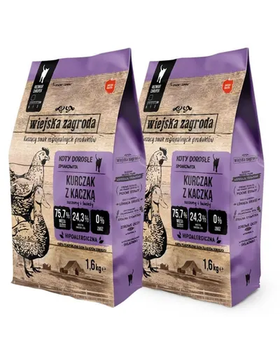 WIEJSKA ZAGRODA Hrana uscata pisici, cu pui si rata 2x1,6 kg