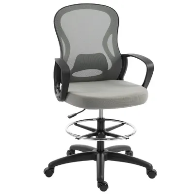 Vinsetto Scaun de birou ergonomic, fotoliu de birou cu suport pentru picioare și cotiere, din mesh, 59 x 65 x 123 cm, Gri | Aosom Romania