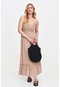 Rochie lunga cu bareta ajustabila - Bej