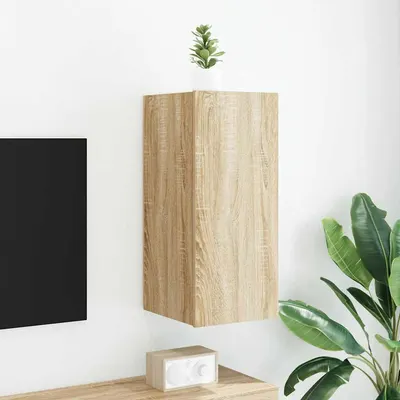 vidaXL Comodă TV de perete cu lumini LED, stejar sonoma, 30,5x35x70 cm