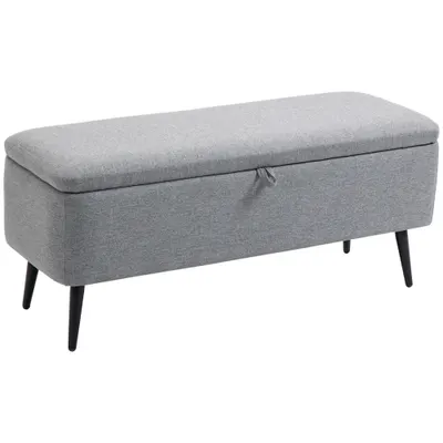 HOMCOM Banca de Depozitare Acoperita cu Tesatura cu Efect de Catifea, Banca de Pat Captusita, 101x38.5x44.5 cm, Gri