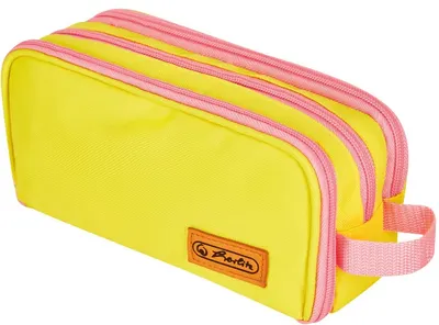 Penar școlar Herlitz - Galben neon/roz deschis, 3 fermoare