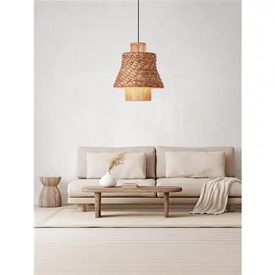 Lampa suspendata MANDE Natural Water Hyacinth Natural & Portocaliu Rope Nisipiu Negru Otel Baza LED E27 · 1x12 Wat 100-240 Volt IP20