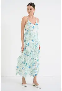 Rochie cu volane Smilla - Turcoaz/Verde pal