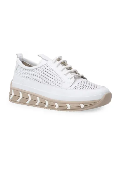 Pantofi sport din piele cu talpa wedge si perforatii decorative
