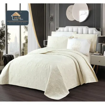 Cuvertura pat dublu, 5 piese, Finet Premium Matlasat, 220x240cm, Jojo Home, Ivoire