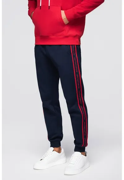 Pantaloni cu snur de ajustare in talie - Rosu vermillion/Bleumarin