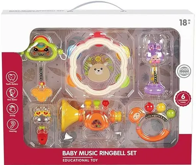 Set jucării pentru bebeluși Raya Toys - Baby Music Ringbell Set, cerb, 6 buc.
