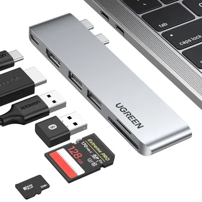 Hub USB-C UGREEN CM380 (80856) pentru Apple MacBook Pro / Air Series, 2 x USB-A 3.0 - 1 x USB-C - 1 x HDMI - 1 x SD - 1 x microSD
