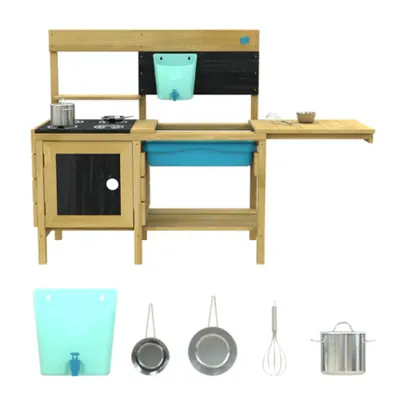 Bucatarie de gradina pentru copii, TP Toys, lemn natural, set cu accesorii, 98x40x96cm