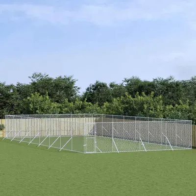 vidaXL Padoc de exterior pentru câini argintiu 8x16x2m oțel galvanizat