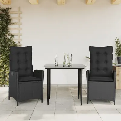 Gossi set mobilier de gradina cu perne, 3 piese, negru, poliratan