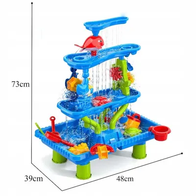 Masuta de joaca cu apa si nisip Matadi Play Time cu 4 nivele,accesorii incluse,nivel cu efect de ploaie,angrenaj mobil pentru efect cascada,dimensiune 48x38x73 cm