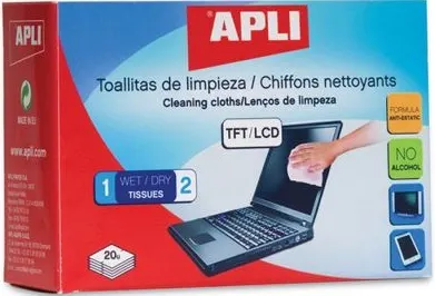 Șervețele pentru curățarea ecranului Apli - 20 bucăți umede + 20 bucăți uscate