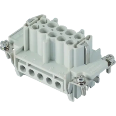 Insert pentru conector Mama - 57X27 - 10P + E 16A 500V / 6kV / 3 - ȘURUB CONNECTION - CU PLATE - GRI