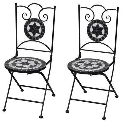Gossi scaune bistro pliante, 2 buc., negru si alb, ceramica
