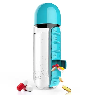 Sticla de apa Pill & Vitamin Water Bottle 600 ml cu distribuitor pentru medicamente