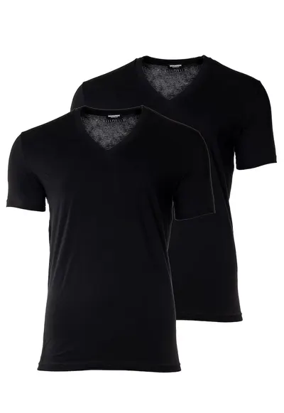 Set de tricouri cu decolteu in V - 2 piese - Negru