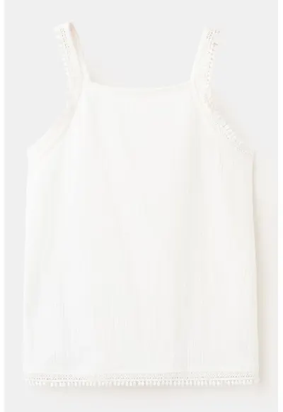 Top din amestec de bumbac cu broderii - Alb