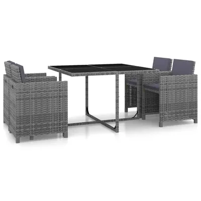 vidaXL Set mobilier de exterior cu perne, 5 piese, gri, poliratan
