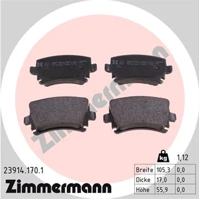 Set placute frana spate Zimmermann 23914.170.1 Audi, VW, Skoda, Seat
