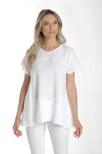 Bluza dantela brodata CV24060 alb, Cesy | marimea L