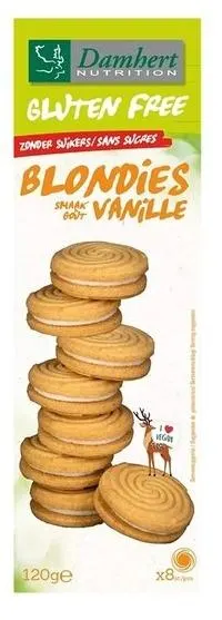 Biscuiți fără gluten cu cremă de vanilie, fără zahăr, 120 g, Damhert