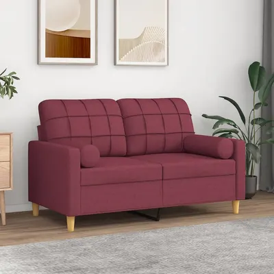 Gossi canapea cu 2 locuri cu pernute, rosu vin, 120 cm, textil