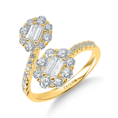 Inel din aur galben cu diamante microsetting baguette si rotunde de 1.5ct
