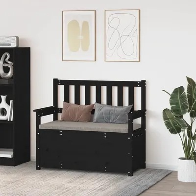 vidaXL Bancă, negru, 112,5x51,5x96,5 cm, lemn masiv de pin