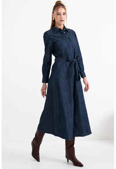 Rochie midi de denim - Albastru inchis