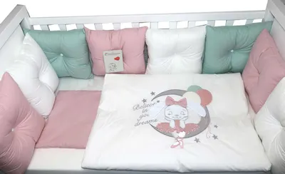 Set lenjerie de pat de lux Bambino Casa - Pillows rosa, 12 piese