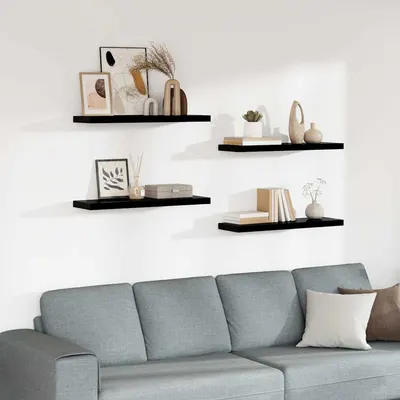 vidaXL Rafturi de perete, 4 buc., negru extralucios 80x23,5x3,8 cm MDF