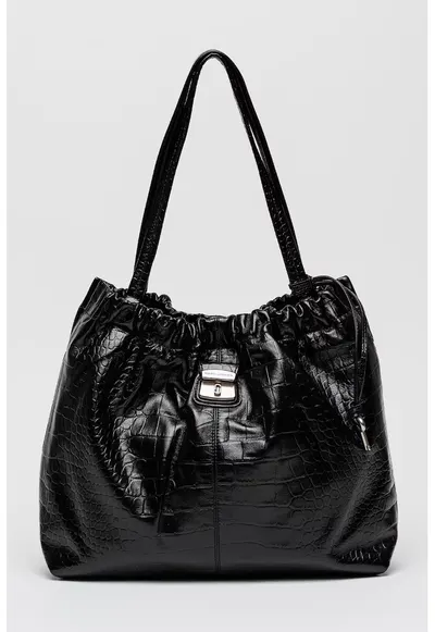 Geanta tote din piele cu aspect de piele de crocodil Cristina - Negru