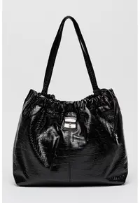 Geanta tote din piele cu aspect de piele de crocodil Cristina - Negru