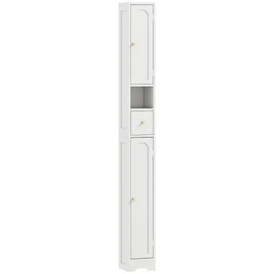 HOMCOM Coloană de baie, mobilier de depozitare, 2 uși, sertar, compartiment deschis, raft reglabil, alb | Aosom Romania