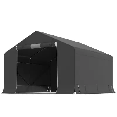 Outsunny Garaj Moto Exterior 3x3 m, Impermeabil, cu Ușă și Guri de Aerisire Rulabile, pentru Biciclete și Unelte, Gri Închis | Aosom Romania